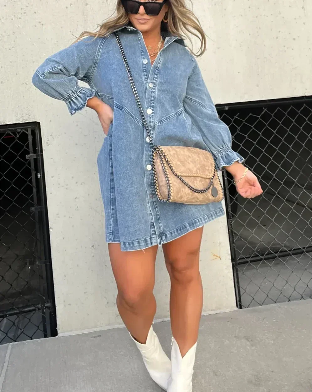 Aiza | Robe Chemise en Jean à Manches Longues