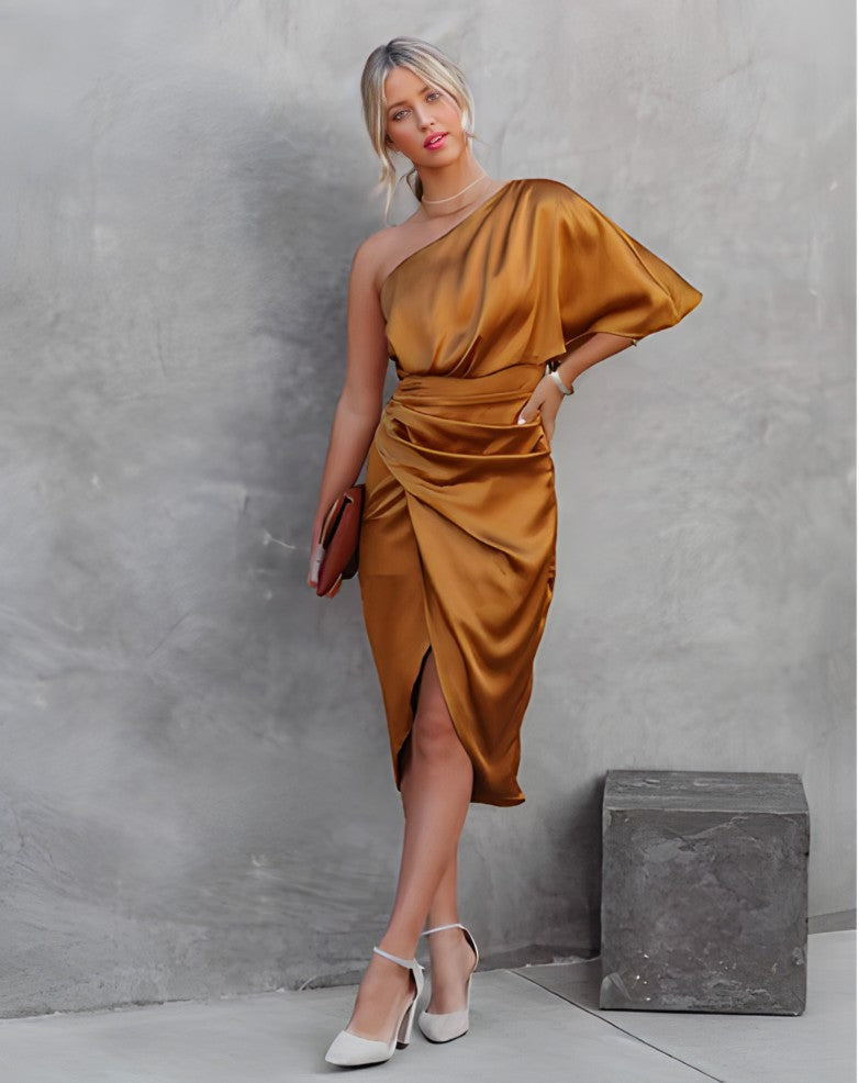 Amélie - Robe de cocktail en soie avec bretelles spaghetti