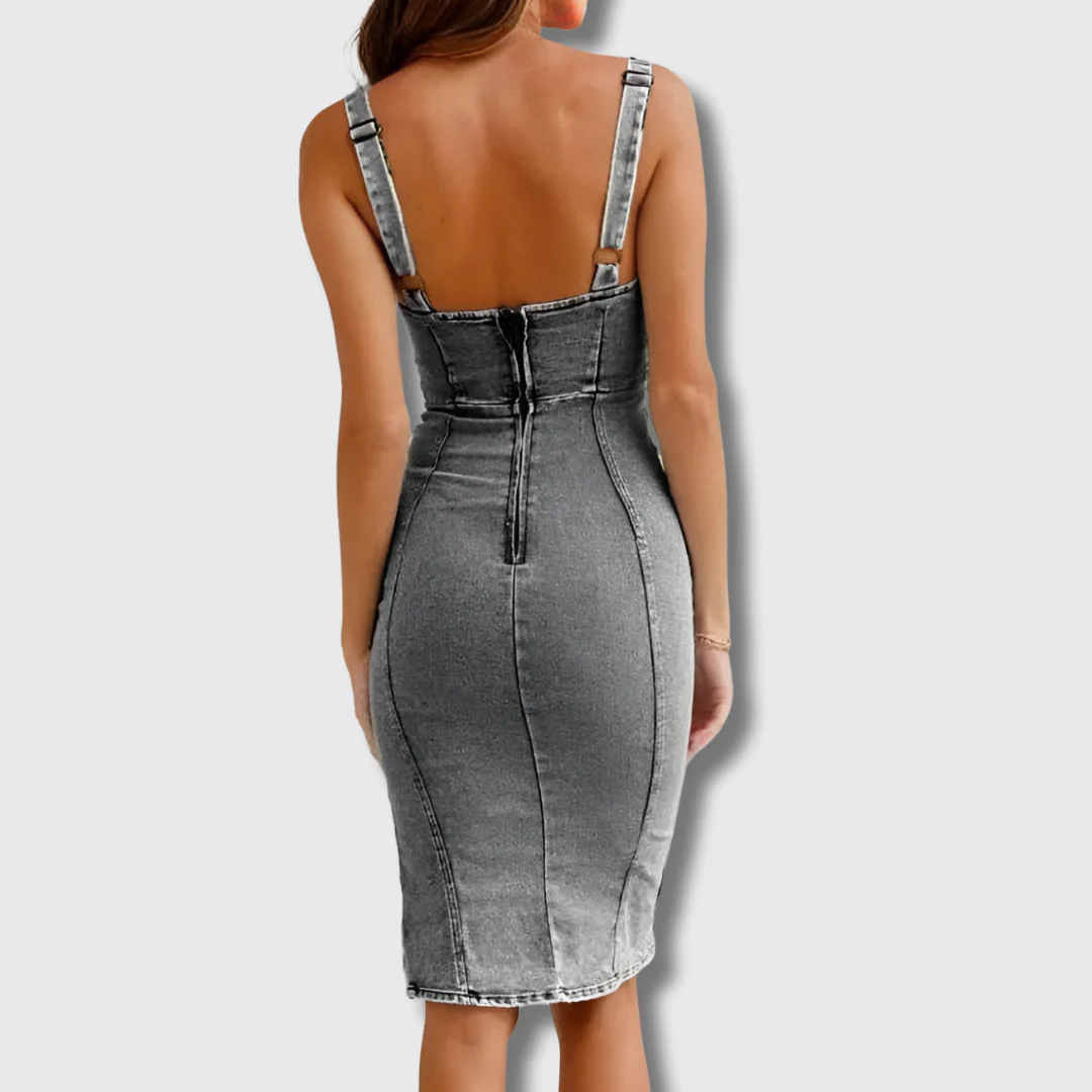 Hester - Robe en Denim Ajustée à Col Halter