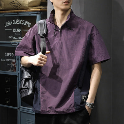 T-shirt homme en crêpe technique demi-zip à col roulé - Cristiano
