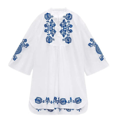 Robe courte en coton brodé pour femme, style ethnique, coupe ample - Irati