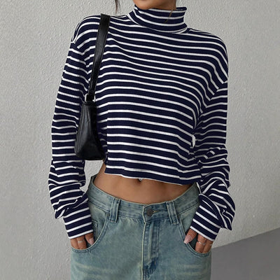 Top crop à manches longues et côtes pour femmes - Léonie