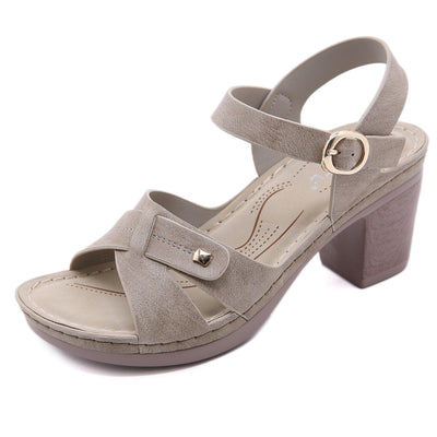 Sandales à talon large pour femmes en cuir synthétique à motif croisé - Brigitte