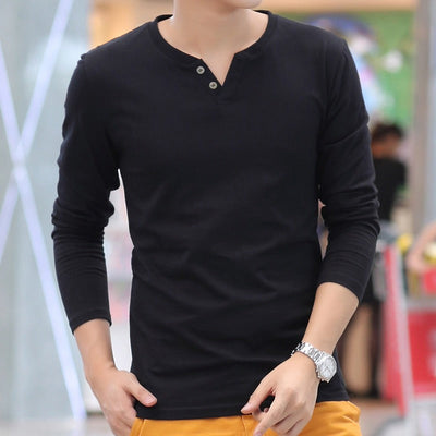 T-shirt homme à manches longues en coton avec encolure henley - Pablo