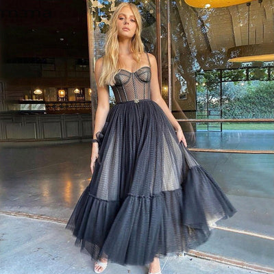 Robe corset longue en tulle brodé structuré pour femme - Bleu clair
