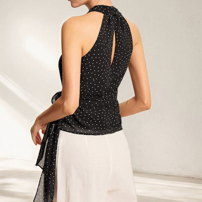 Top sans manches en mousseline de soie à pois noués pour femme - Joana