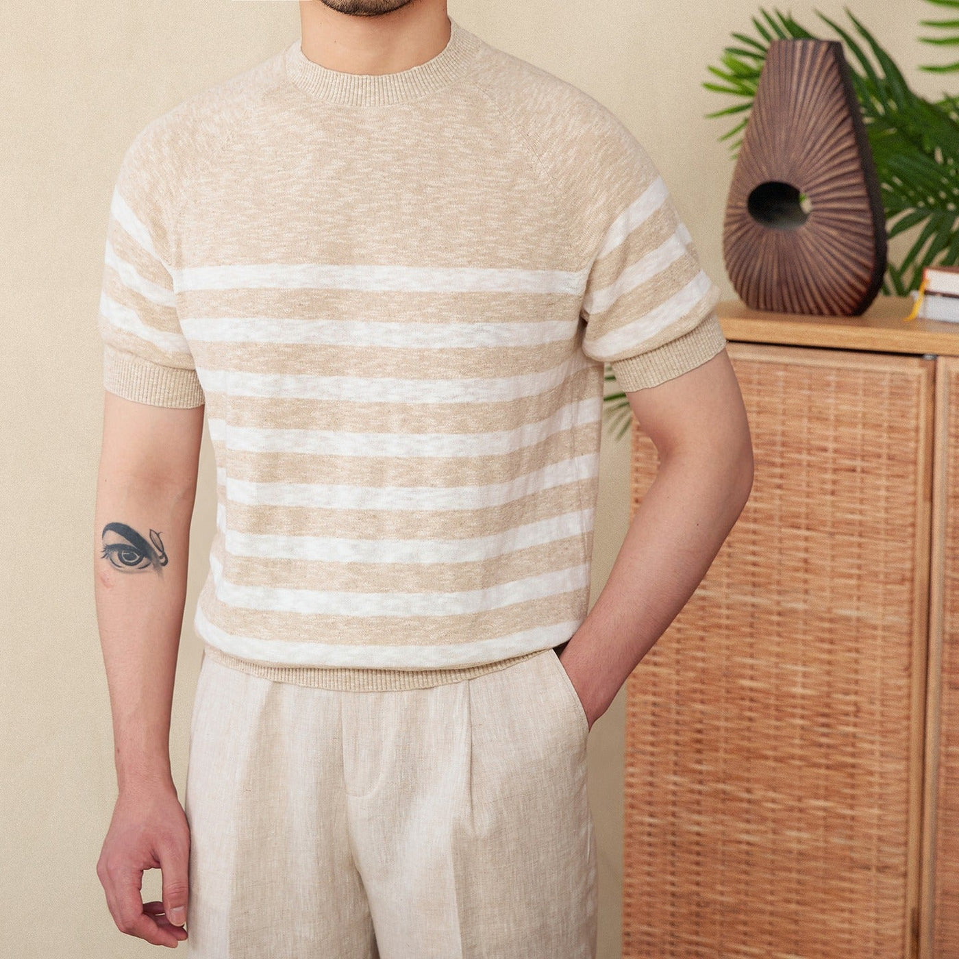 T-shirt à rayures horizontales en maille fine pour homme - Benoît