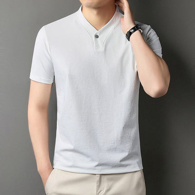 T-shirt homme en coton stretch avec col mao - Adrien