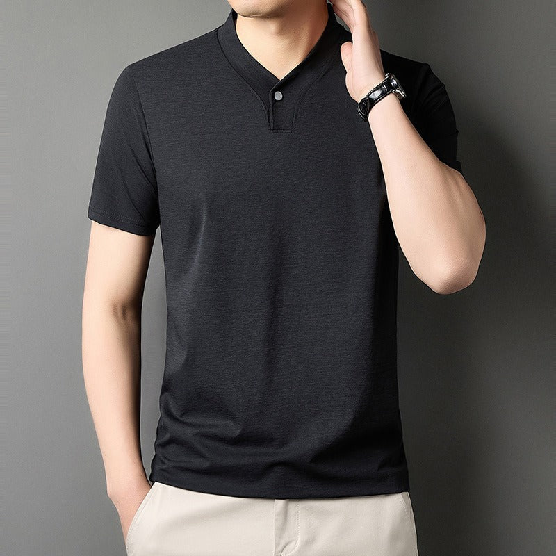 T-shirt homme en coton stretch avec col mao - Adrien