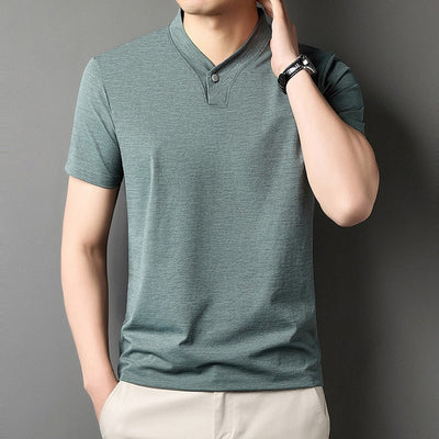 T-shirt homme en coton stretch avec col mao - Adrien