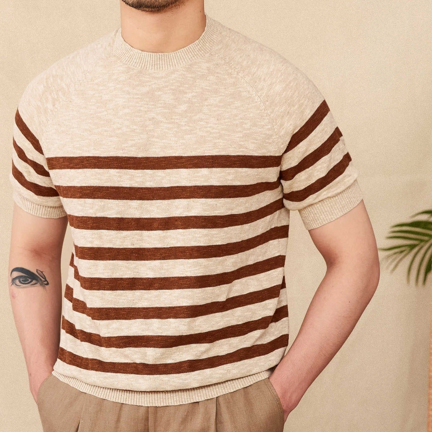 T-shirt à rayures horizontales en maille fine pour homme - Benoît