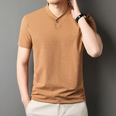 T-shirt homme en coton stretch avec col mao - Adrien