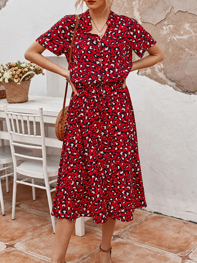 Monique - Robe midi boho à fleurs et décolleté en V