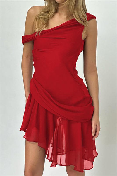 Louisa | Mini-robe en chiffon à une épaule pour femme
