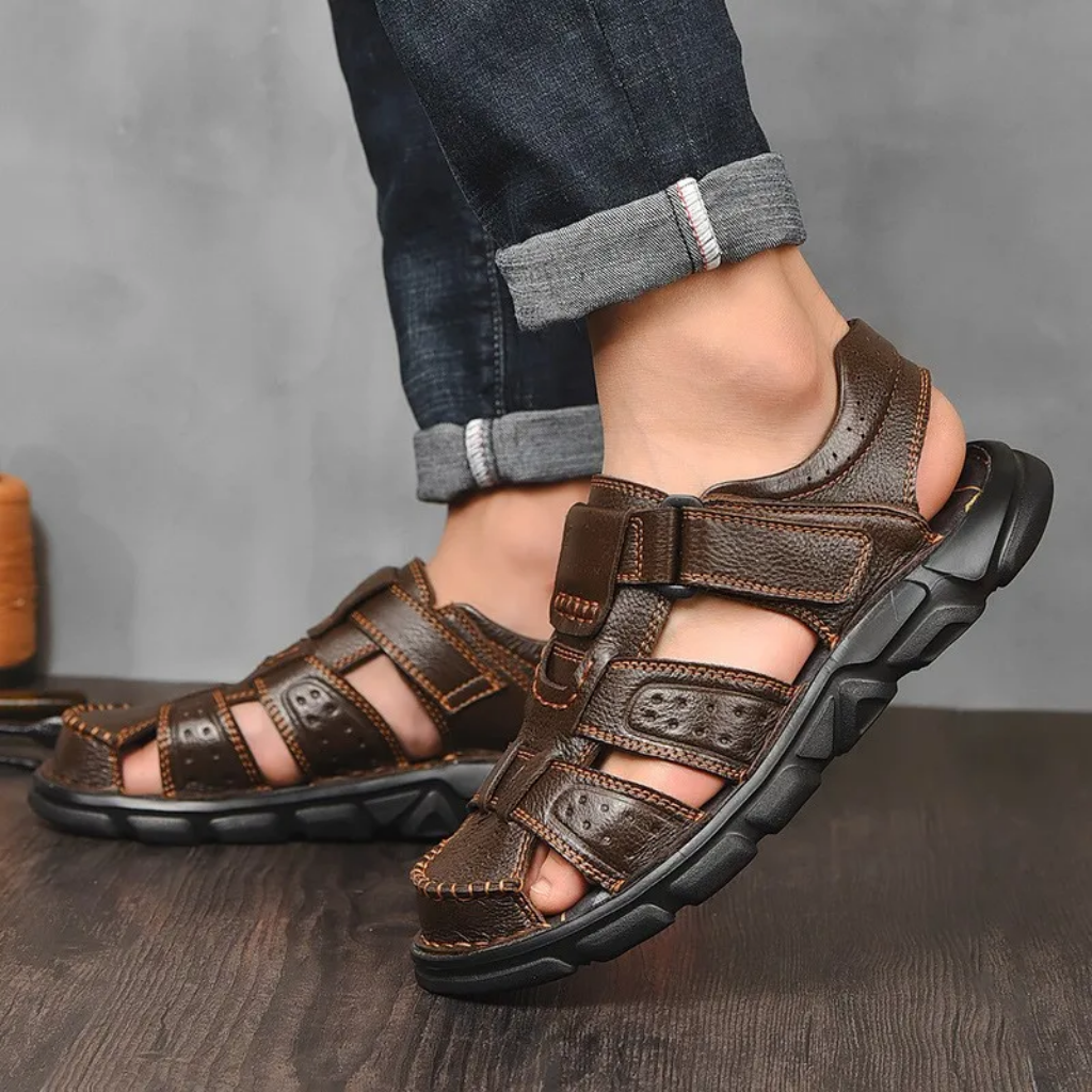 Sandales D’Été En Cuir Texturé Pour Homme
