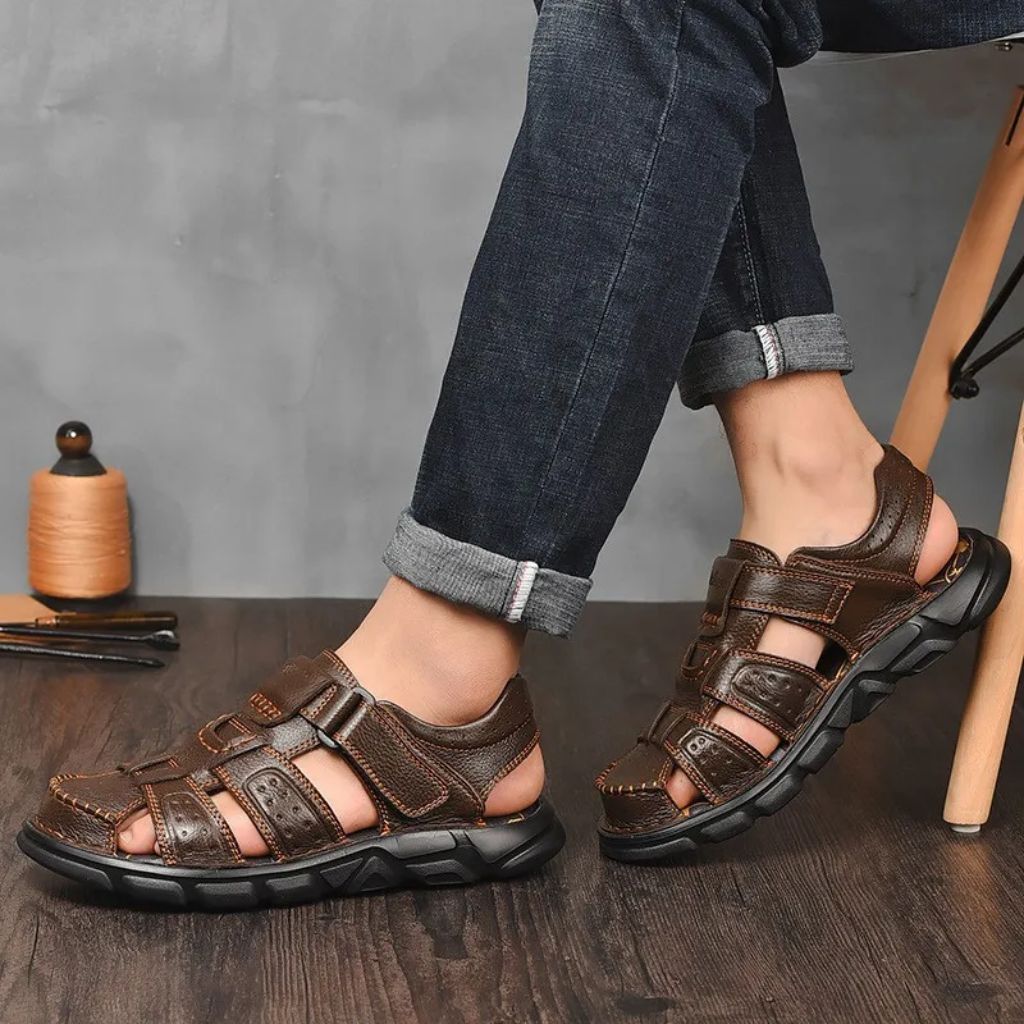 Sandales D’Été En Cuir Texturé Pour Homme