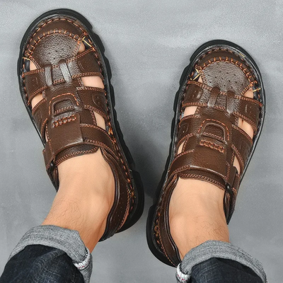 Sandales D’Été En Cuir Texturé Pour Homme