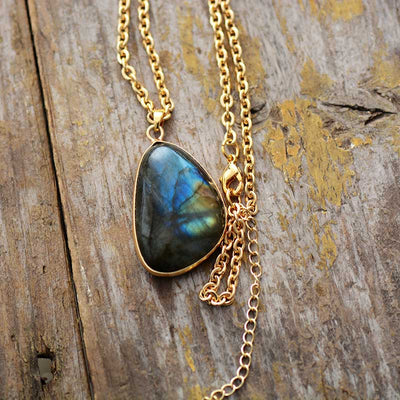 Collier fait main, pendentif en labradorite naturelle