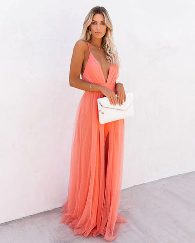 Zaina | Robe Élégante à Bretelles en Orange Soleil pour Femme