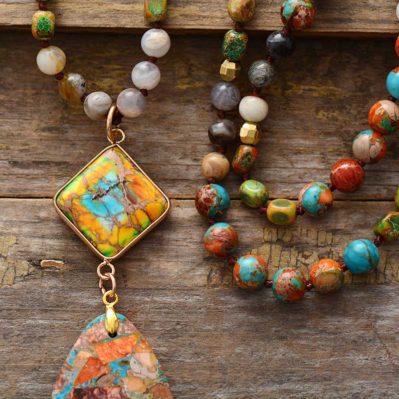 Collier spirituel en jaspe multicolore
