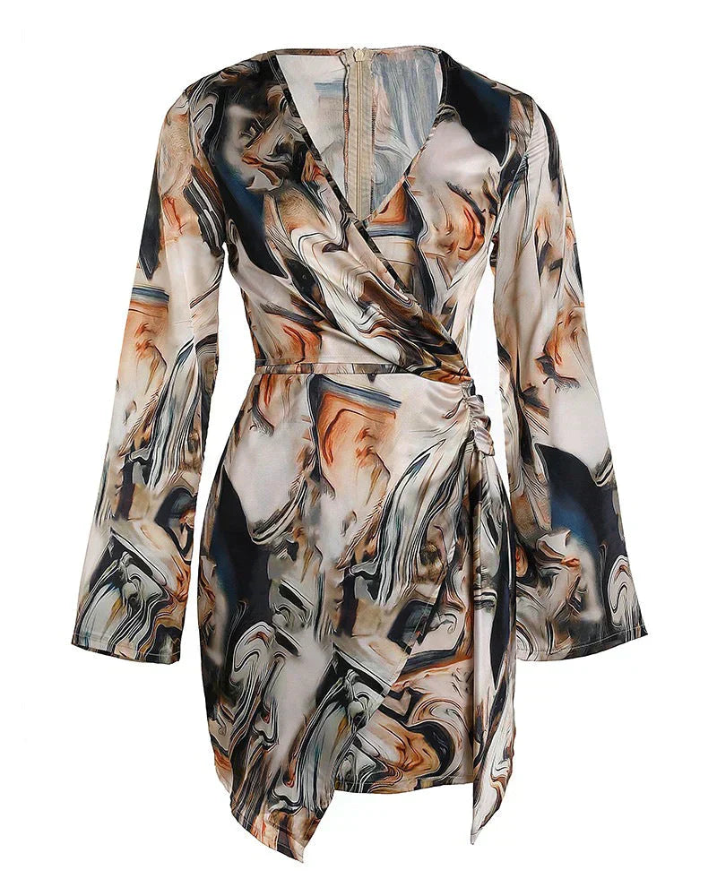 Spencer | Robe portefeuille à imprimé marbré abstrait pour femme