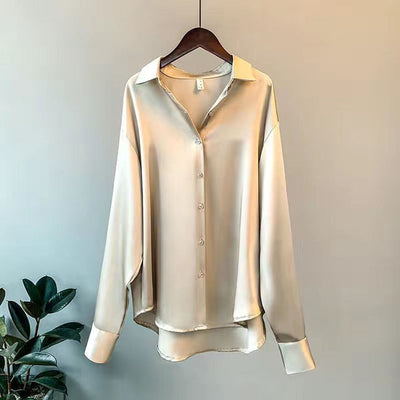 Chemise boutonnée en satin pour femmes Chic