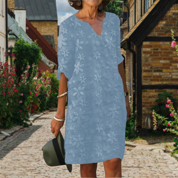 Robe Midi pour Femme avec Col en V et Broderie Florale