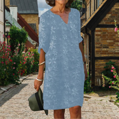 Robe Midi pour Femme avec Col en V et Broderie Florale