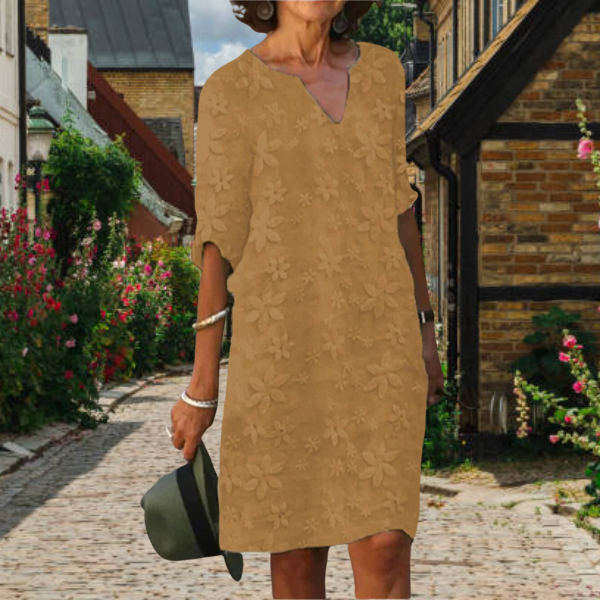 Robe Midi pour Femme avec Col en V et Broderie Florale