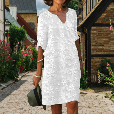 Robe Midi pour Femme avec Col en V et Broderie Florale
