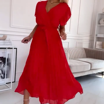 Amélie™ | Robe Plissée Fluide à Col V Élégante et Polyvalente