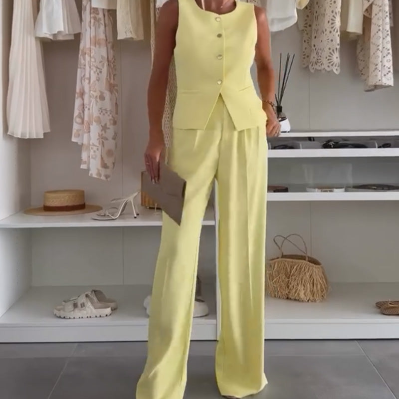 🌸 Ensemble débardeur sans manches et pantalon long pour femmes