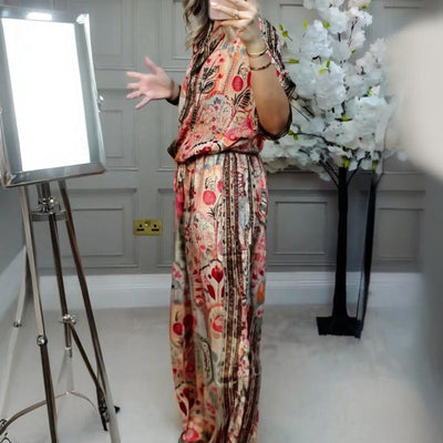🎉💃 Ensemble à motifs - haut et pantalon large pour femmes