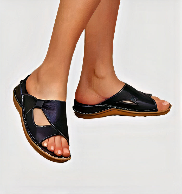 Sandales En Cuir À Nœud et Bout Ouvert Pour Femme