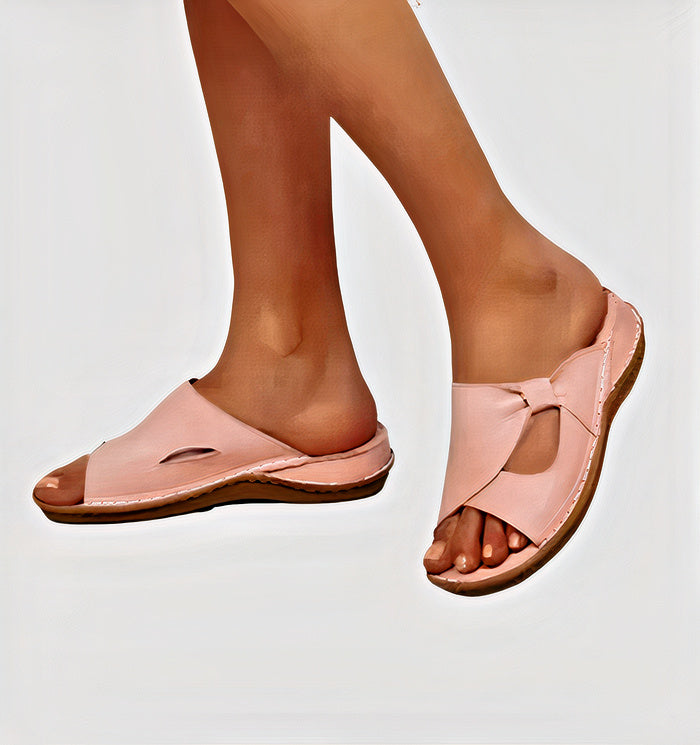 Sandales En Cuir À Nœud et Bout Ouvert Pour Femme