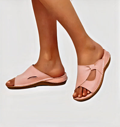 Sandales En Cuir À Nœud et Bout Ouvert Pour Femme