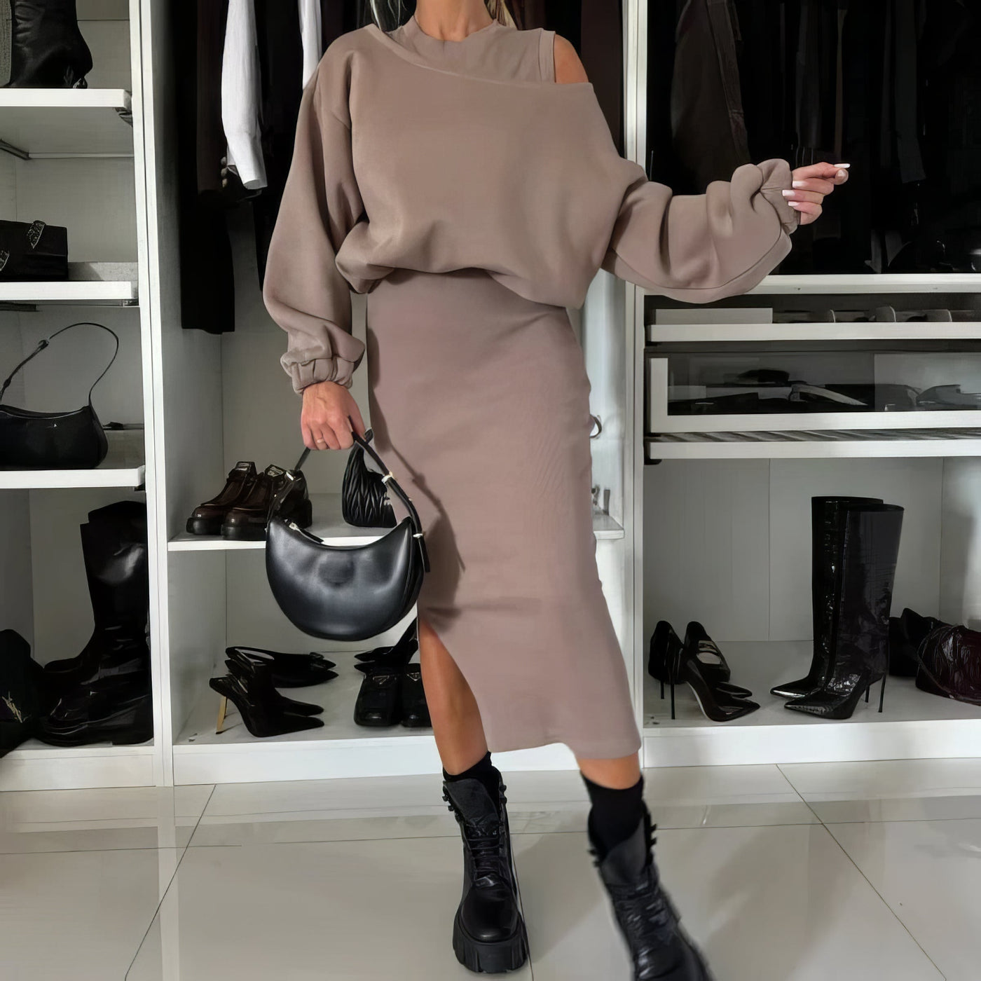 Ensemble pull-over et robe sans manches 2 pièces pour femmes