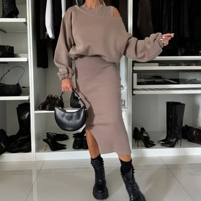 Ensemble pull-over et robe sans manches 2 pièces pour femmes