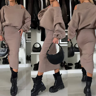 Ensemble pull-over et robe sans manches 2 pièces pour femmes