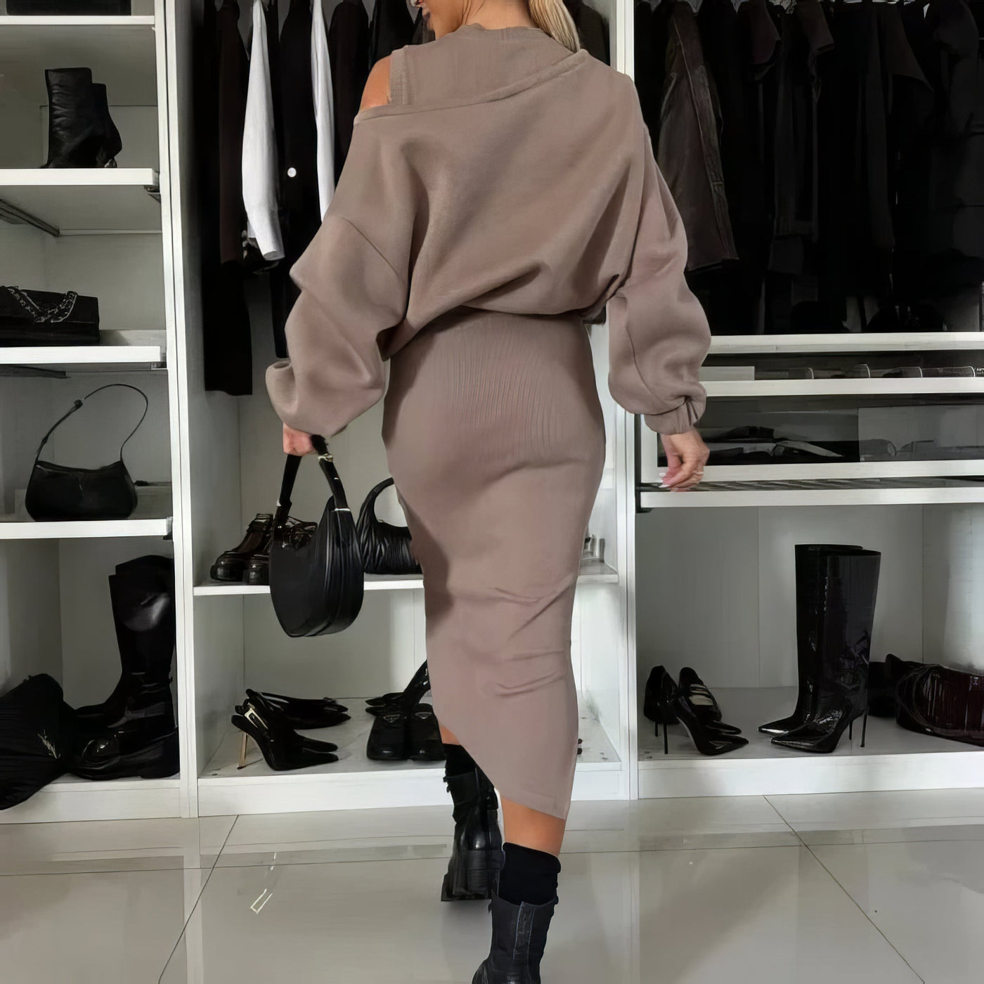 Ensemble pull-over et robe sans manches 2 pièces pour femmes